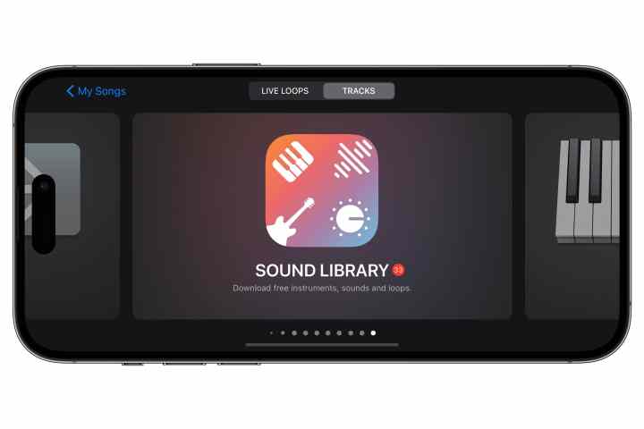 GarageBand for iPhone at Sound Library screen.
