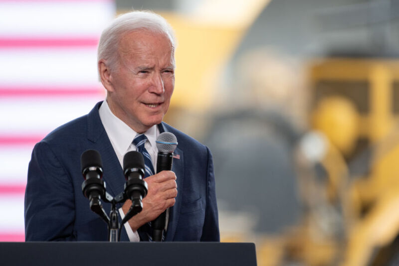 US President Joe Biden speaks during a 