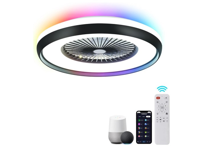 The Humhold Smart Ceiling Fan Light with its remote.