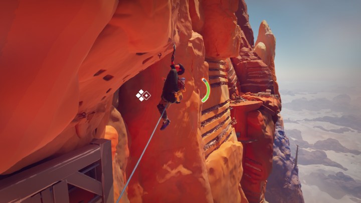 The player hangs from a cliffside in Jusant