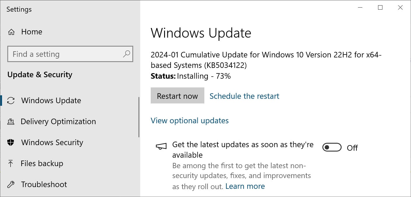 Windows 10 KB5034122 cumulative update preview