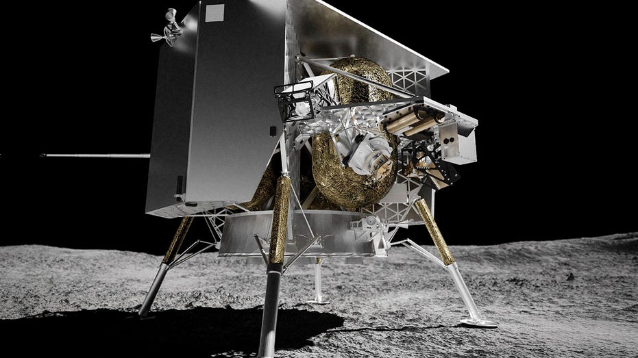 Peregrine Lunar Lander rendering on moon