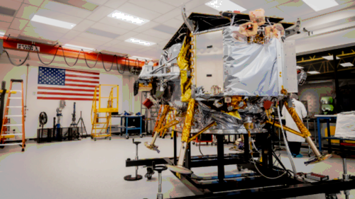 Astrobotic's first lunar lander, named Peregrine, at the company's Pittsburgh headquarters.