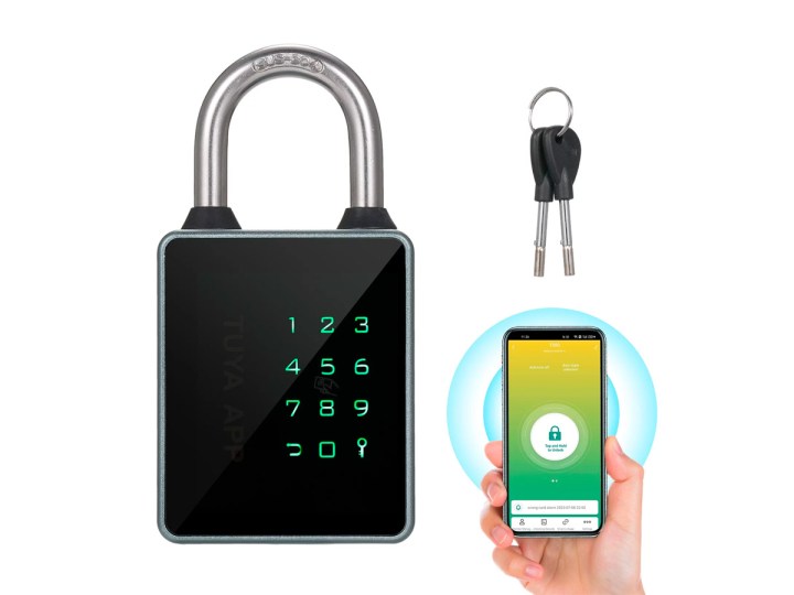 The Pinnaco Smart Padlock and accessories against a white background.