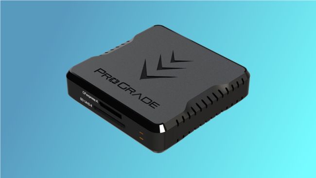 ProGrade Card Reader on blue background