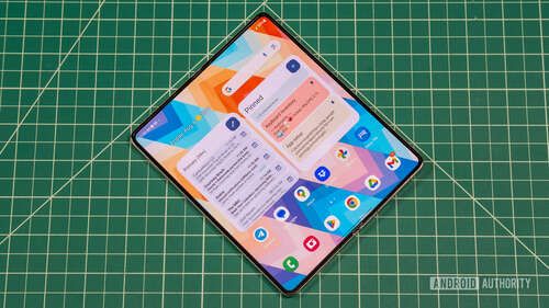 Samsung Galaxy Z Fold 5 unfolded on grid