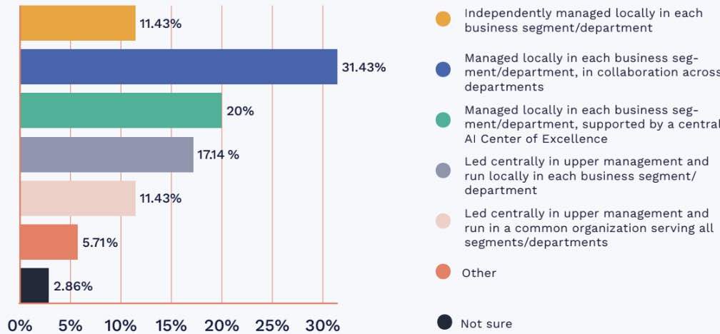 A bar chart showing how companies manage and conduct AI projects