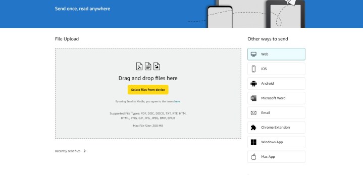 A view of Kindle's 'Send to Kindle' feature taken in 2024.