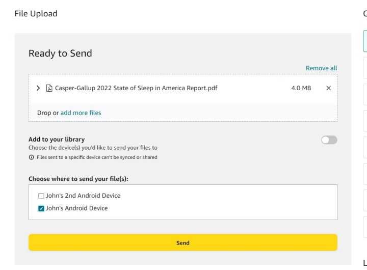 Here's how to select which devices you send a file to on 'Send to Kindle' via Amazon.