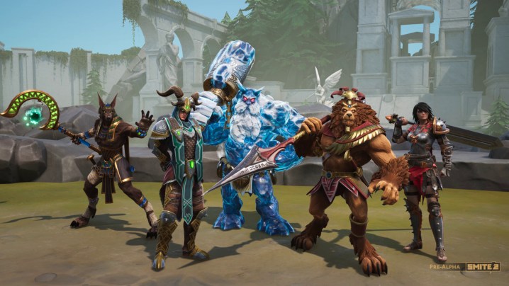 A lineup of gods in Smite 2.