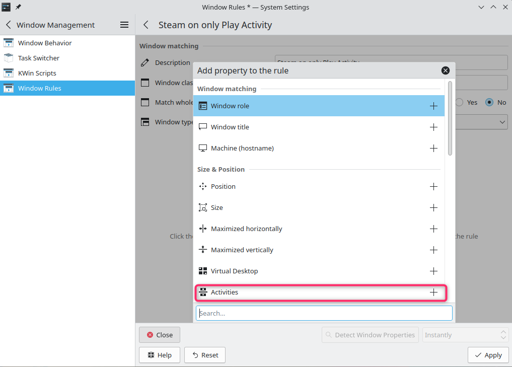 Add new Activity Property to Window rule