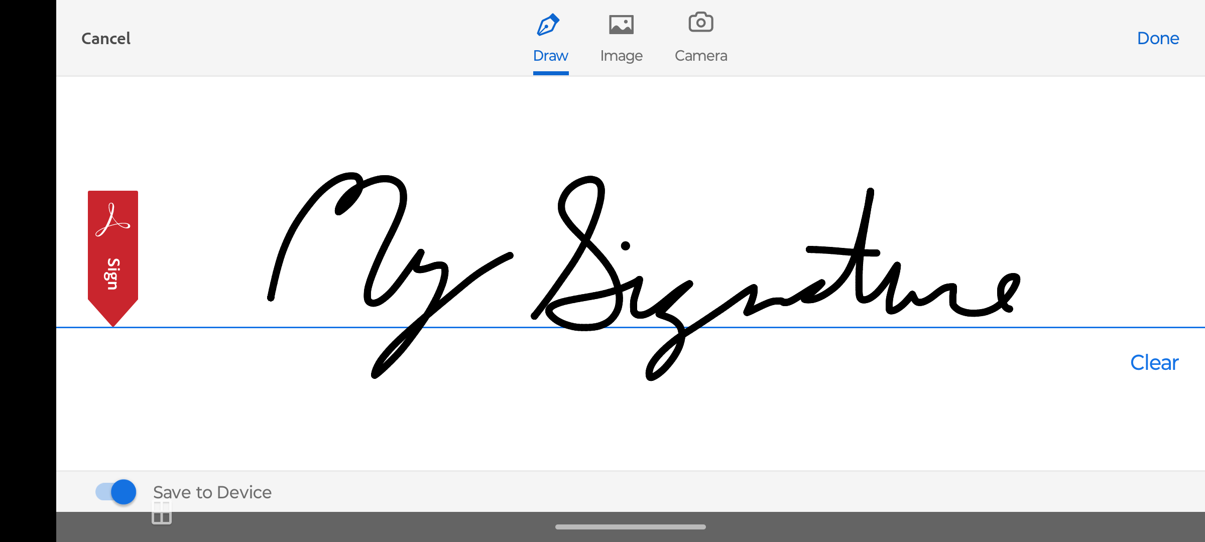 A signature drawn in Adobe Acrobat Reader.