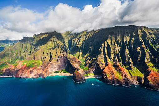 Aerial of Na Pali coast, Kauai island, Hawaii