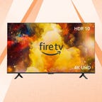 An Amazon Omni Series TV against an orange background.