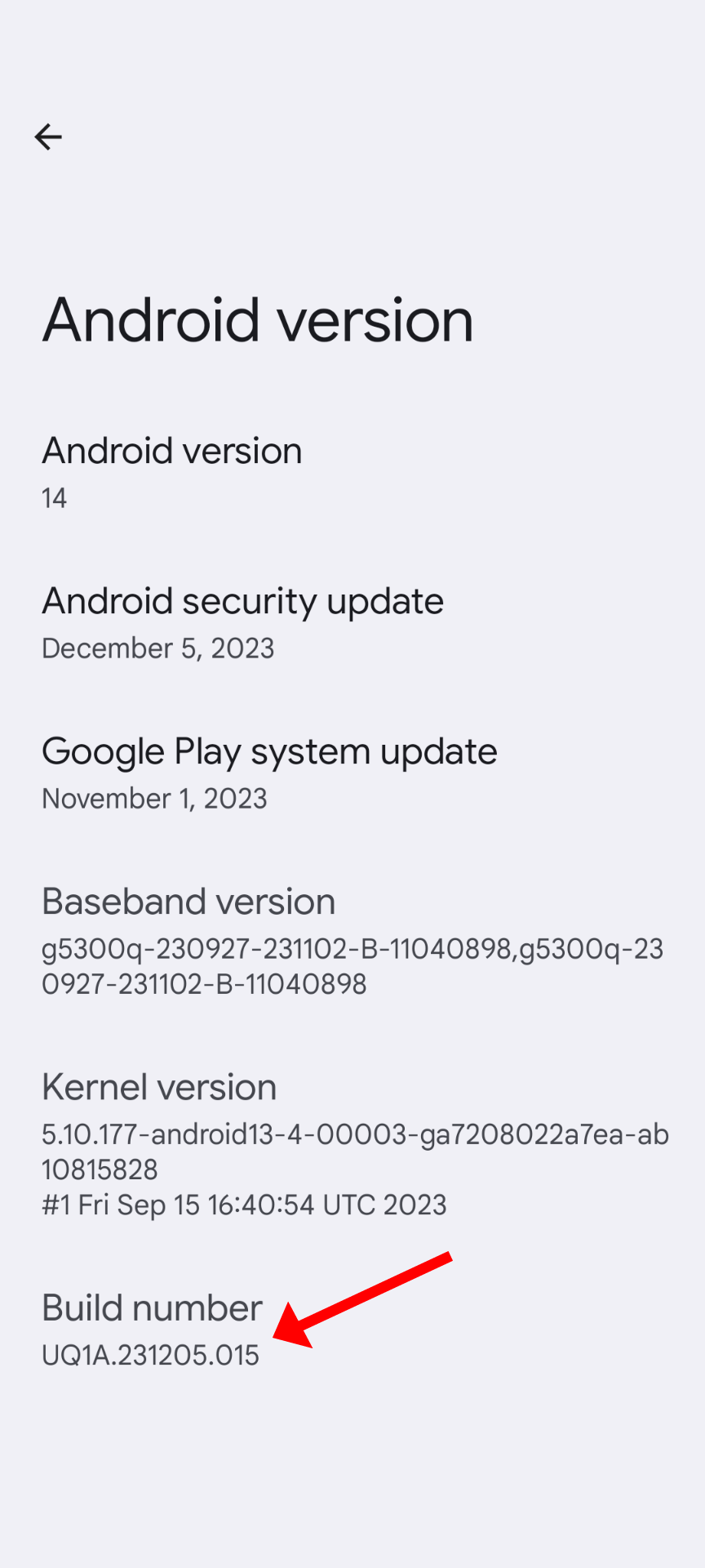 The Android build number.