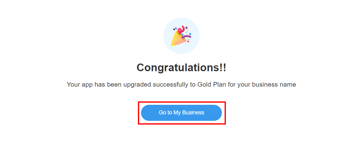 An image showing a congratulatory message to the user on their plan upgrade.