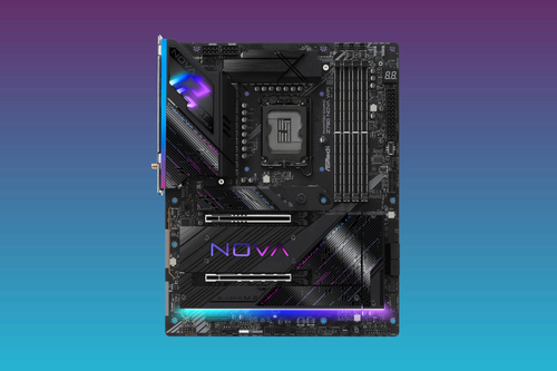 ASRock Z790 Nova WiFi 01 against a dark blue background