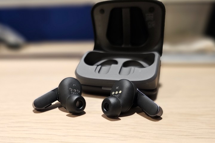 Audio-Technica ATH-TWX7, both earbuds in front of case.