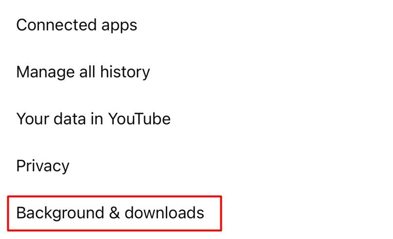 Background and Downloads option on YouTube iPhone app.