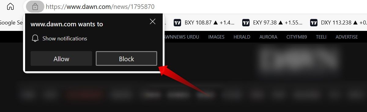 Blocking a notification from a website on microsoft edge