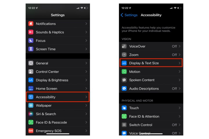 iOS accessibility settings.