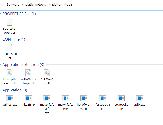 An extracted folder containing Platform Tools.