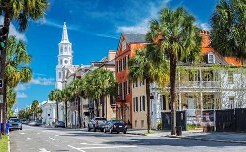 Scenic view of the St. Michaels Church from Broad St. in Charleston, SC.