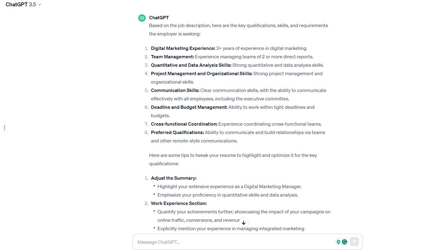 ChatGPT tips to refine an existing resume