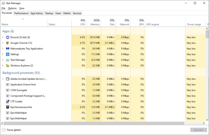 CPU usage in Task Manager.