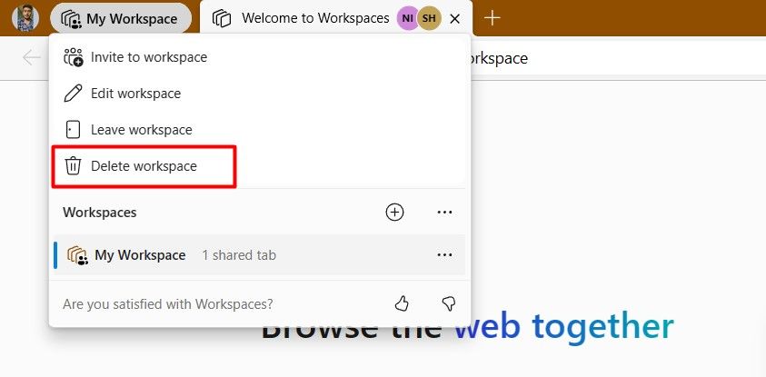 Delete Workspace option in Edge.