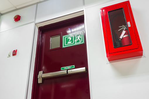 Door fire escape in a modern building