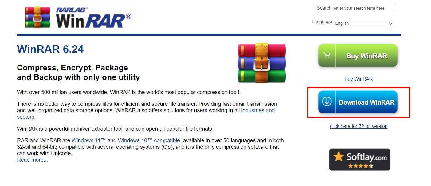 Download WinRAR button to download Windows version of WinRAR.