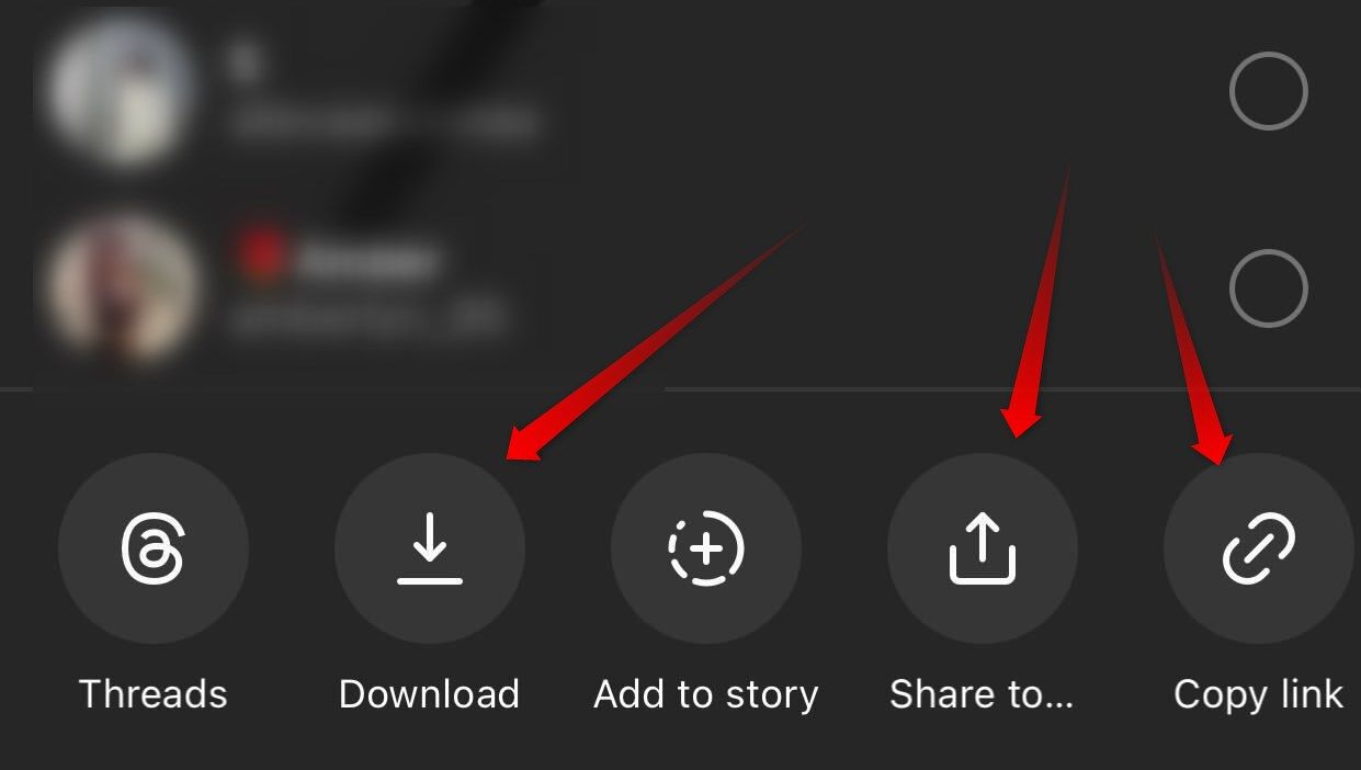 Downloading, sharing or copying link of a reel on Instagram.