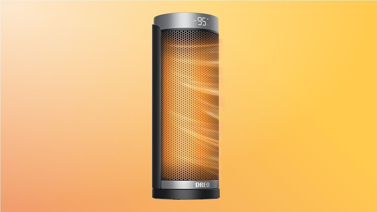 Dreo Space Heater on orange background