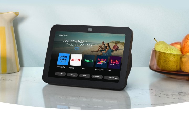 The Echo Show 8 on a counter.