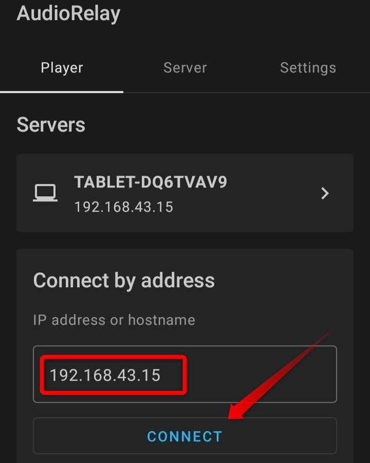 Entering the IP Address of a laptop in the AudioRelay Android App.-1