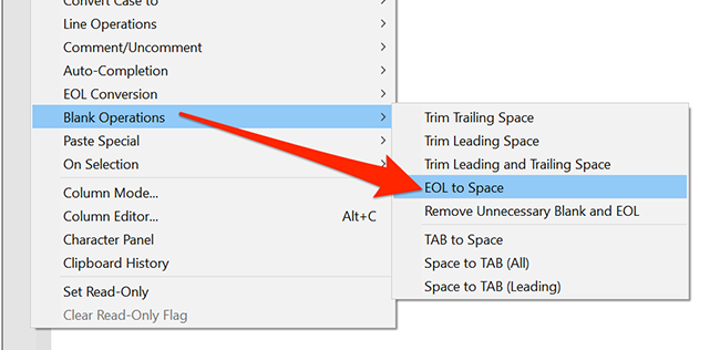 EOL to Space option in Notepad++