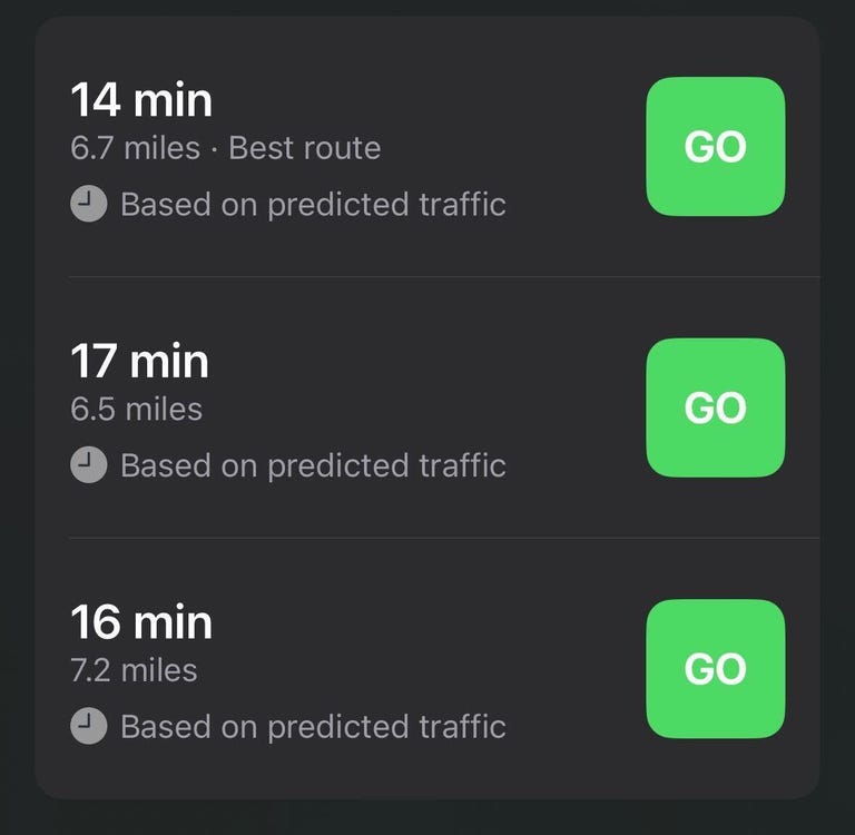 Offline maps showing estimated times to a destination