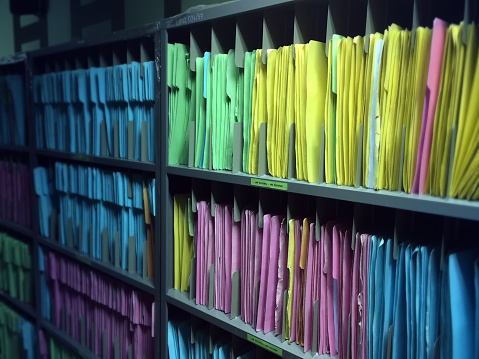 File folders evidence archives classify by color cabinet storage room.