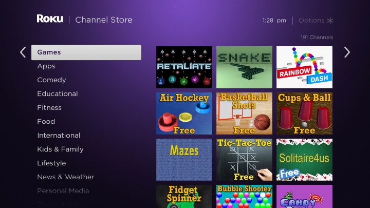 The Games Channel store for Roku OS.