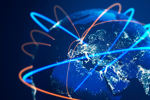 Global communication network (World Map Credit to NASA)