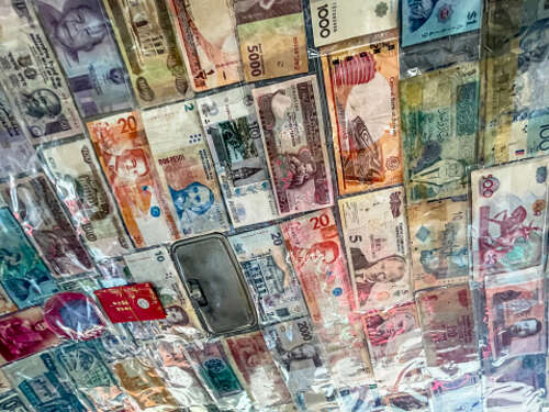 Global Emerging Market Forex - Wall of Foreign Forex Banknotes past and present