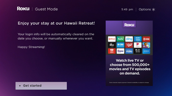 An example screen of the Roku's Guest Mode feature.