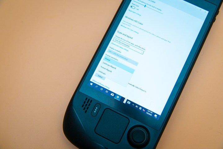 Screen orientation setting on the Steam Deck.