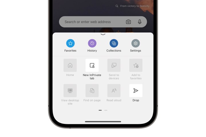 Microsoft Edge menu on iPhone.