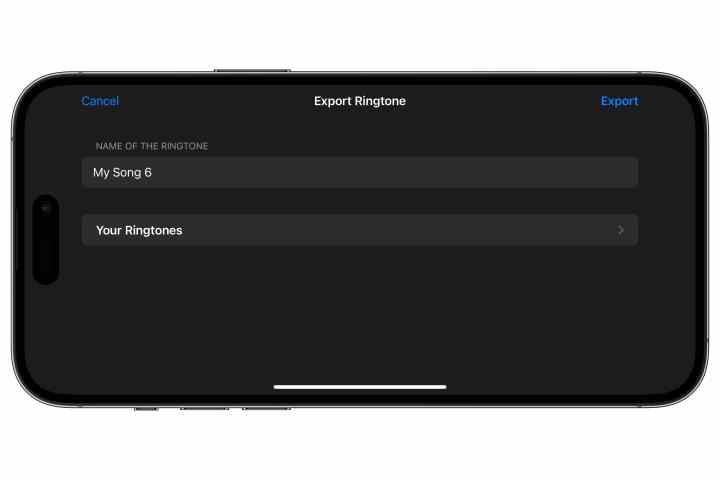 Exporting a ringtone from GarageBand on an iPhone.