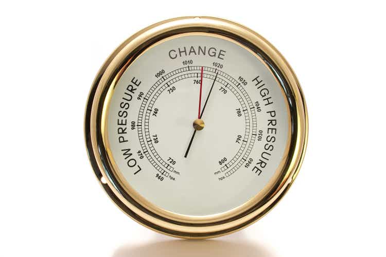 Barometer Brass with White Face Isolated