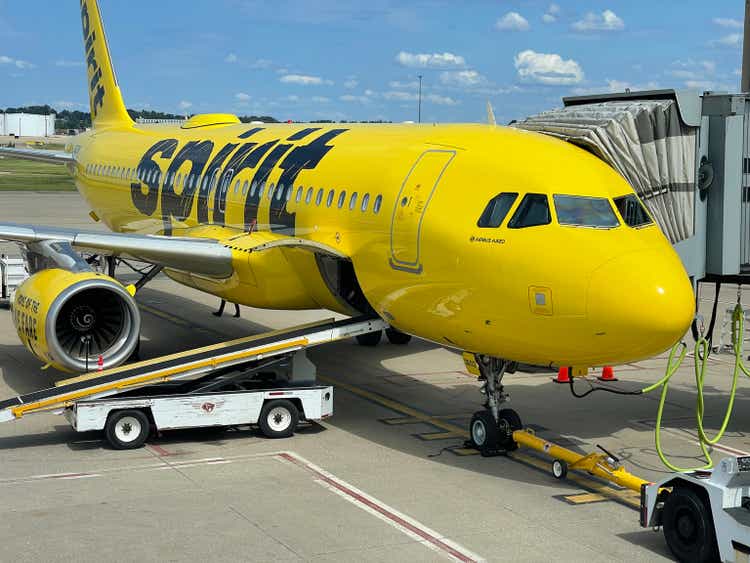 Yellow Spirit Jet at Airport