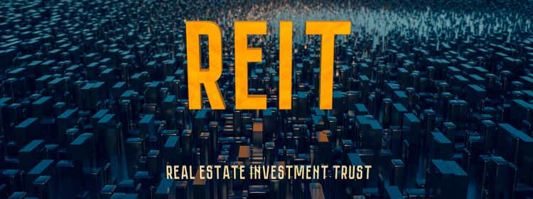 Concept image of Business Acronym REIT as Real Estate Investment Trust. 3d rendering