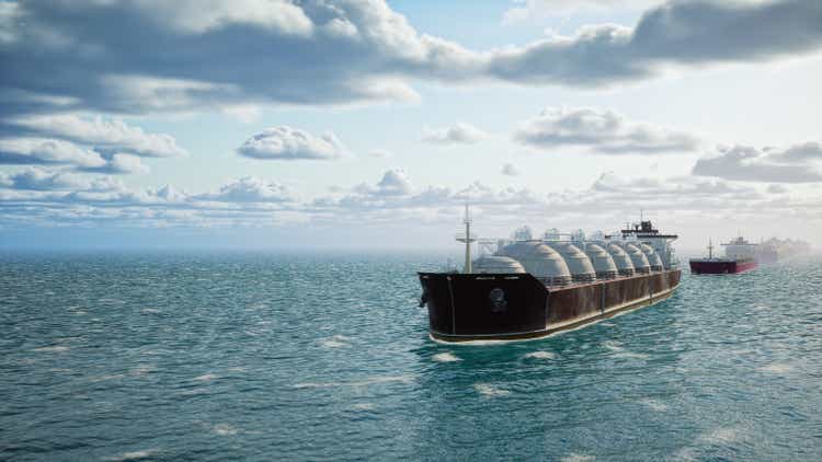 Tanker Ship With Container Ship Convoy